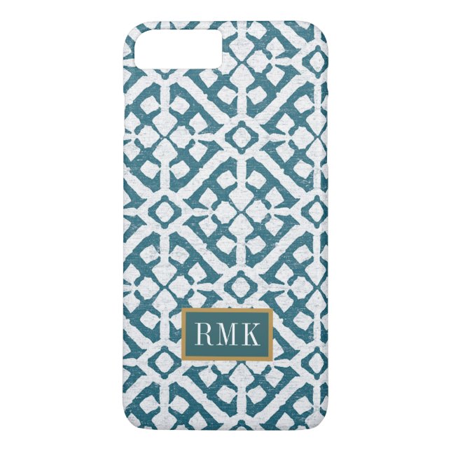 Monogrammm| Amadora Blaues Muster Case-Mate iPhone Hülle (Rückseite)