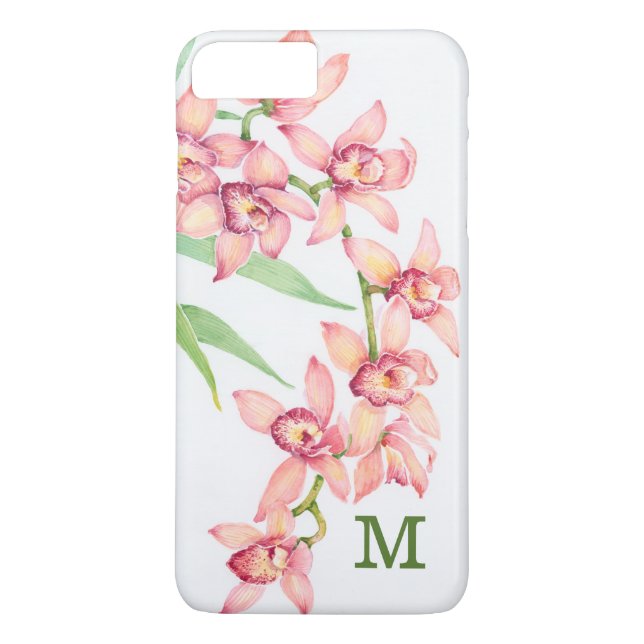 Monogrammm | Aquarellfarbene rosa Blume Case-Mate iPhone Hülle (Rückseite)