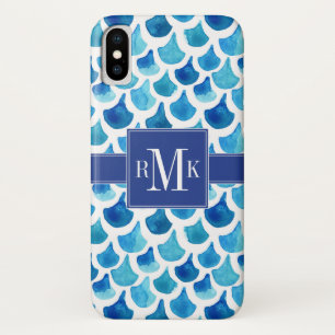 Monogrammm   Blaue Wasserfarbenskala Case-Mate iPhone Hülle