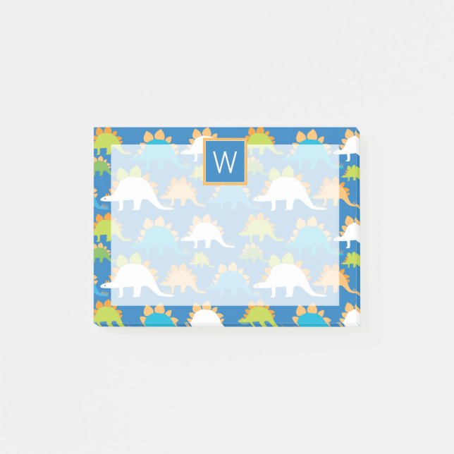 Monogrammm | Blue Orange Green Dinosaurier Post-it Klebezettel (Vorderseite)