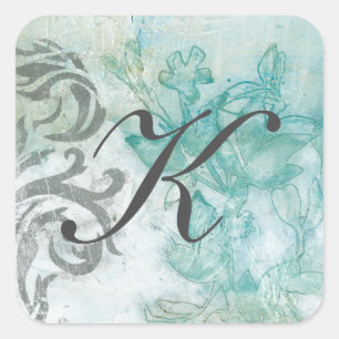 Monogrammm Blume Spray II Quadratischer Aufkleber