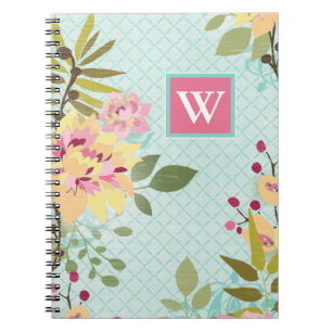 Monogrammm Blumengarten, blauer Hintergrund Notizblock
