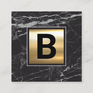 Monogrammm   Chic Gold Metal   Schwarzer Marmor Quadratische Visitenkarte