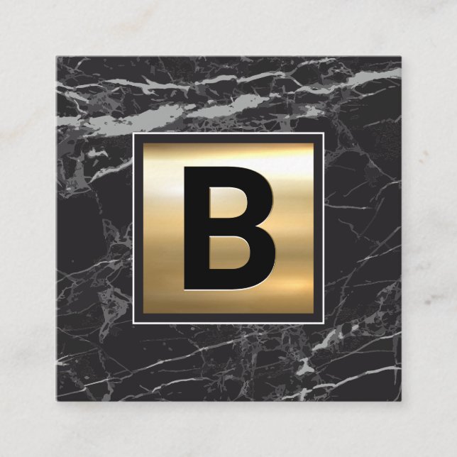 Monogrammm | Chic Gold Metal | Schwarzer Marmor Quadratische Visitenkarte (Vorderseite)