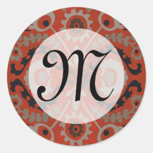 Monogrammm Cinnabar Suzani I Runder Aufkleber