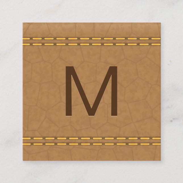Monogrammm | Doppelgeheftes Tan Leather Quadratische Visitenkarte (Vorderseite)