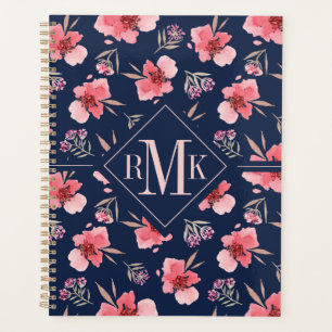 Monogrammm   Dunkelrosa Wasserfarbmuster Planer