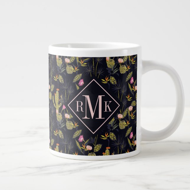 Monogrammm| Dunkles Sommernachtmuster Jumbo-Tasse (Rechts)
