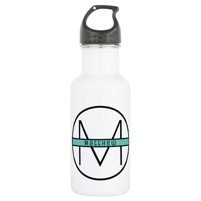 Monogrammm | Einfaches elegantes Black & Blue Indi Edelstahlflasche (Vorderseite)