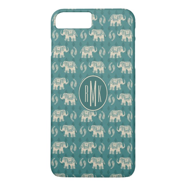 Monogrammm| Elefantes Aquamarines Caravanmuster Case-Mate iPhone Hülle (Rückseite)