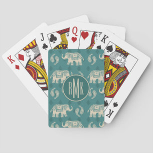Monogrammm Elephant Aquamarin Caravan Muster Spielkarten