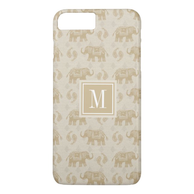 Monogrammm | Elephant Khaki Caravan Muster Case-Mate iPhone Hülle (Rückseite)