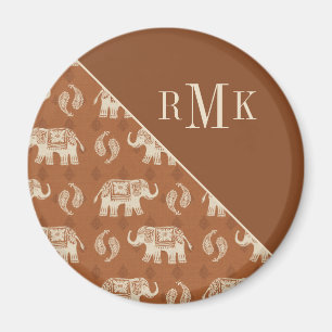 Monogrammm   Elephant Orange Caravan Pattern Magnet