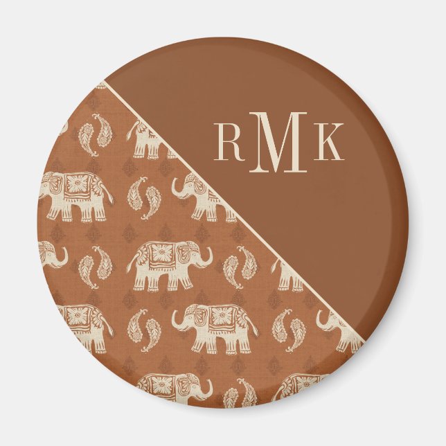 Monogrammm | Elephant Orange Caravan Pattern Magnet (Vorne)