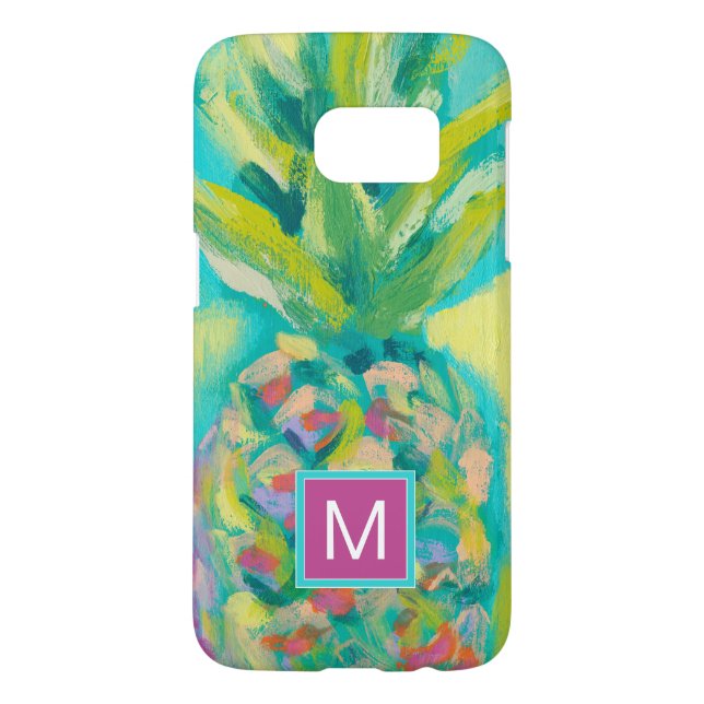 Monogrammm | Farbige tropische Ananas Case-Mate Samsung Galaxy Hülle (Rückseite)