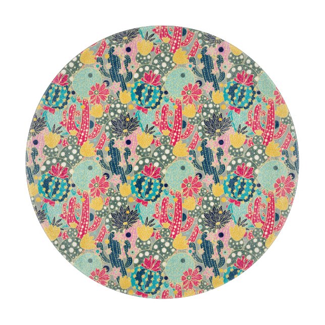 Monogrammm | Farbiges Polka Dot Cactus Pattern Schneidebrett (Vorderseite)