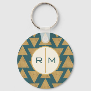 Monogrammm  Geoschritt  Gold & Dark Aquamarin Pat Schlüsselanhänger