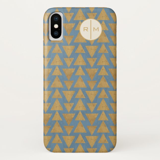 Monogrammm| Geoschritt| Gold- und Blaumuster Case-Mate iPhone Hülle (Rückseite)