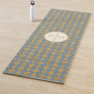 Monogrammm  Geoschritt  Gold- und Blaumuster Yogamatte