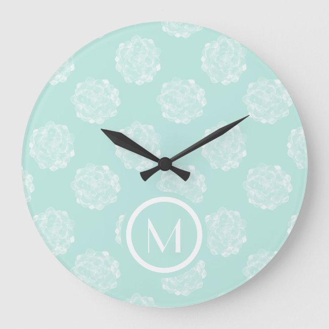 Monogrammm | Glück der Pflanze | Pastel Succulent  Große Wanduhr (Vorderseite)