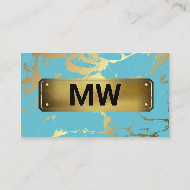 Monogrammm | Gold Backing | Aquamariner Goldmarmor Visitenkarte (Vorderseite)