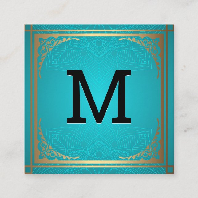 Monogrammm | Gold Decorative Grenze Quadratische Visitenkarte (Vorderseite)
