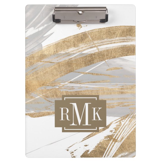 Monogrammm | Gold & Grau Klemmbrett (Vorderseite)