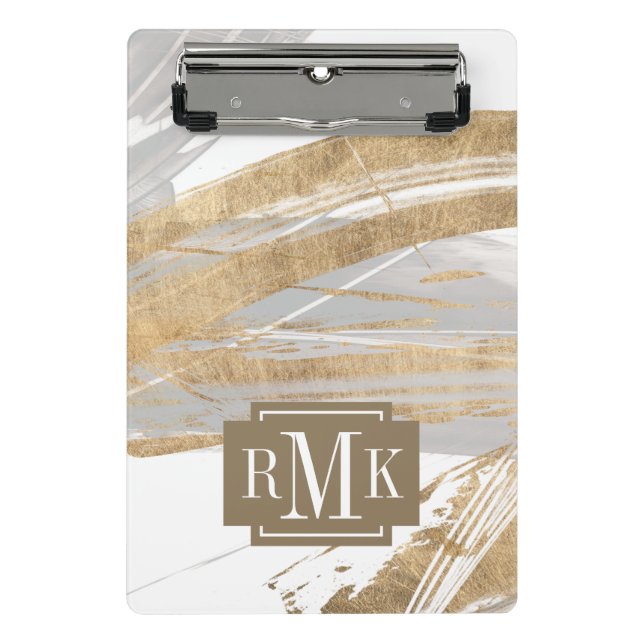 Monogrammm | Gold & Grau Mini Klemmbrett (Vorderseite)