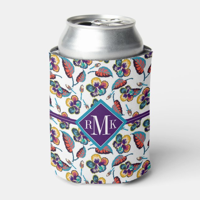 Monogrammm | Helles Hibiskus Muster Dosenkühler (Kanne Vorderseite)