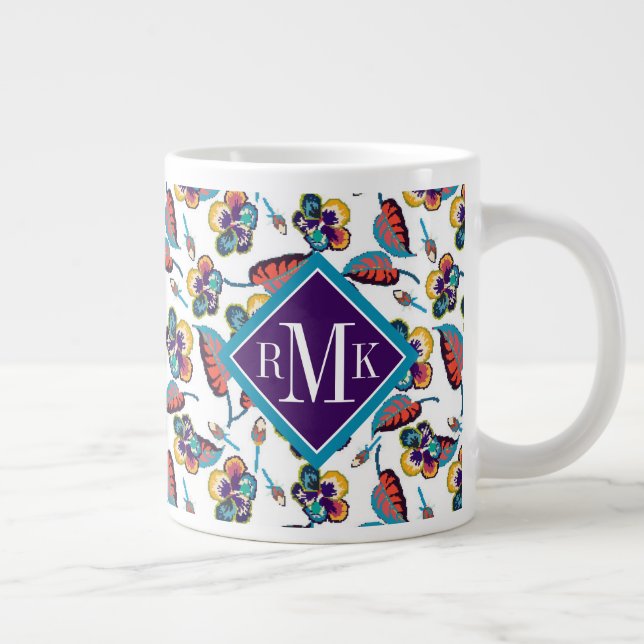 Monogrammm| Helles Hibiskus Muster Jumbo-Tasse (Rechts)