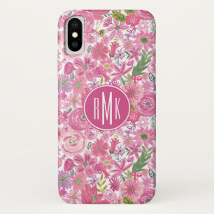 Monogrammm Ich tue rosa Blumenmuster Case-Mate iPhone Hülle