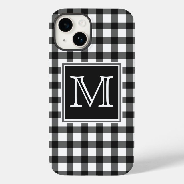 Monogrammm | Kariertes Schachbrett aus Schwarz und Case-Mate iPhone 14 Hülle (Rückseite)
