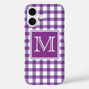 Monogrammm   Lila Gingham Kariert Tartan Schachbre iPhone 16 Hülle