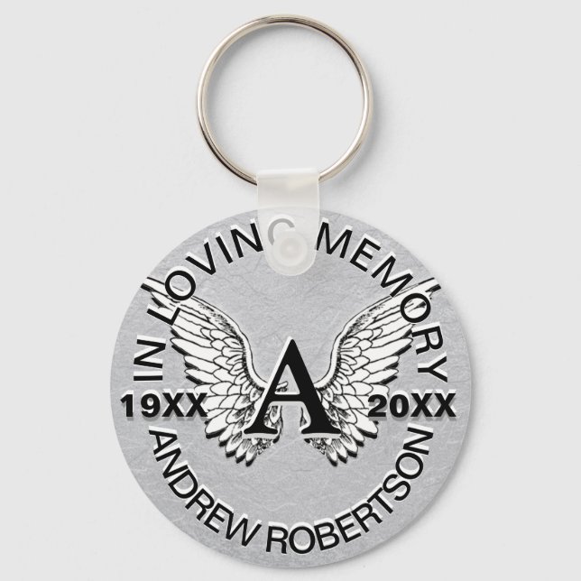 Monogrammm | Memorial | Silver Angel Wings Schlüsselanhänger (Vorderseite)