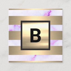 Monogrammm   Metallstreifen   Lila Marmor Quadratische Visitenkarte