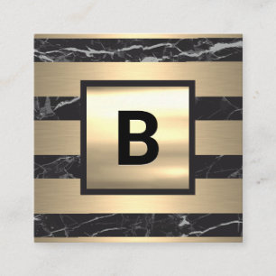 Monogrammm   Metallstreifen   Schwarzer Marmor Quadratische Visitenkarte
