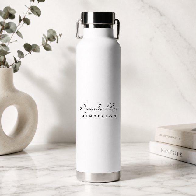 Monogrammm | Modern Minimalistisch sauber, einfach Trinkflasche (Custom script name reusable bottle with clean modern typography and neutral aesthetic)