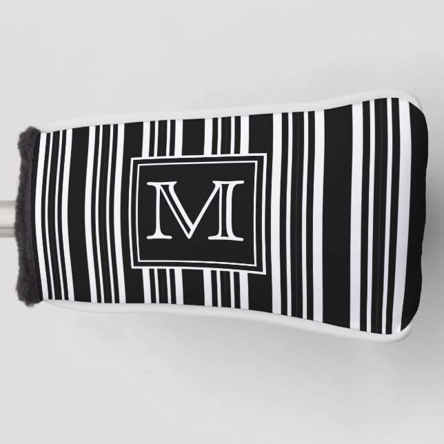 Monogrammm | Moderne elegante schwarze und weiße S Golf Headcover (Vorderseite)