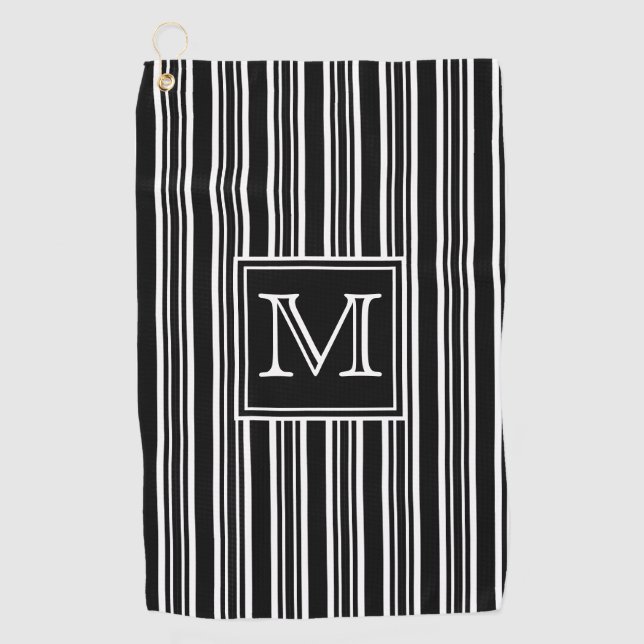 Monogrammm | Moderne elegante schwarze und weiße S Golfhandtuch (Vorderseite)