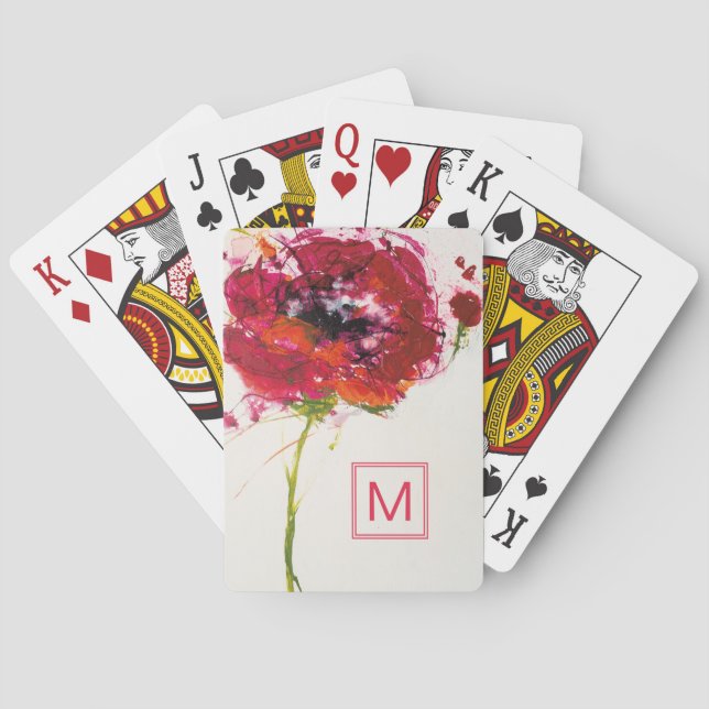 Monogrammm | Mohn auf Weiß Spielkarten (Rückseite)