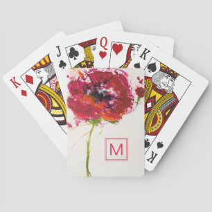 Monogrammm   Mohn auf Weiß Spielkarten