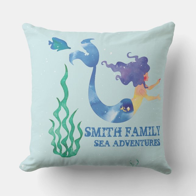 Monogrammm.Nautisch. Mermaids' Bay.  Familienname Kissen (Vorderseite)