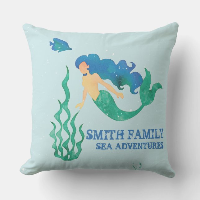 Monogrammm.Nautisch. Mermaids' Bay.  Familienname Kissen Für Draußen (Vorderseite)