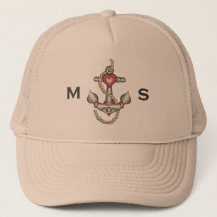 Monogrammm.Nautisch. Vintager Anker Tattoo. Truckerkappe
