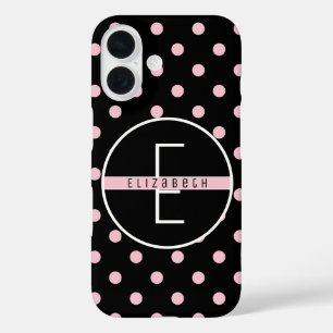 Monogrammm   Niedlich & chic Pink Polka Dot auf Bl iPhone 16 Hülle