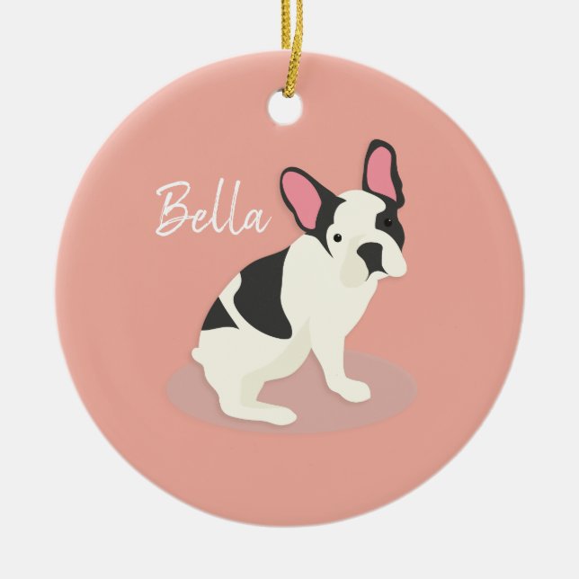 Monogrammm.Niedlicher französischer Bulldog. Keramik Ornament (Vorne)