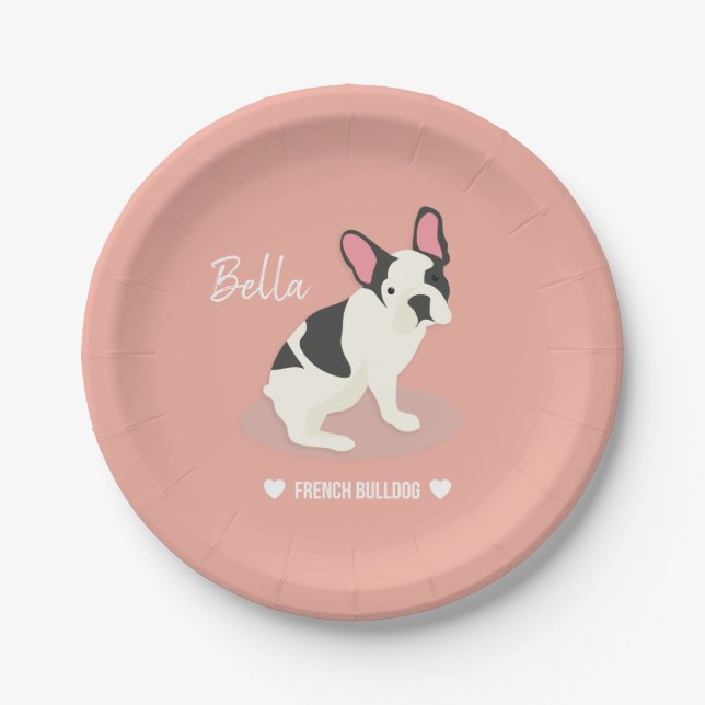 Monogrammm.Niedlicher französischer Bulldog. Pappteller (Vorderseite)