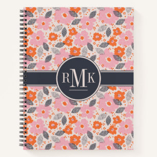 Monogrammm   Niedliches Retro-Muster Notizbuch