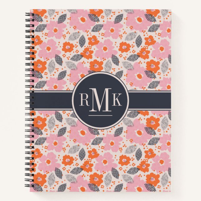 Monogrammm | Niedliches Retro-Muster Notizbuch (Vorderseite)
