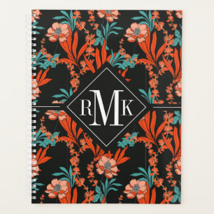Monogrammm Orangefarbenes Abstraktes Blumenmuste Planer